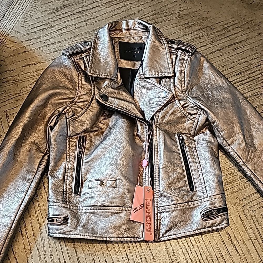 Silver Rose Glow mot jacket girls size M NWT BlANKNYC